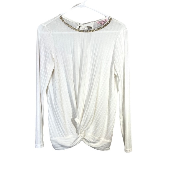 Juicy Couture Y2K White Bling Neck Front Knot Pull On Lightweight Sweater Medium - Picture 3 of 15
